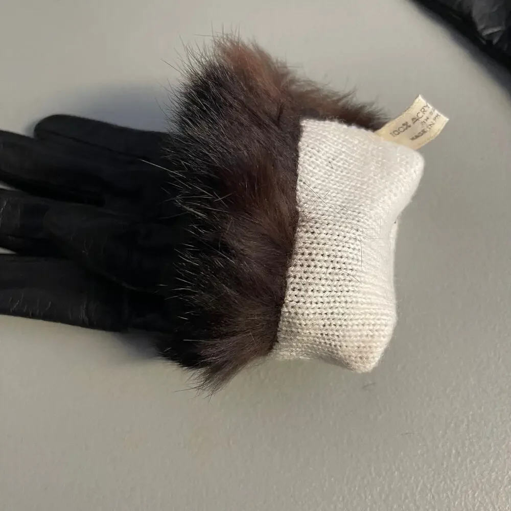 Vintage 60's Women's Leather Fur Gloves Size Medium